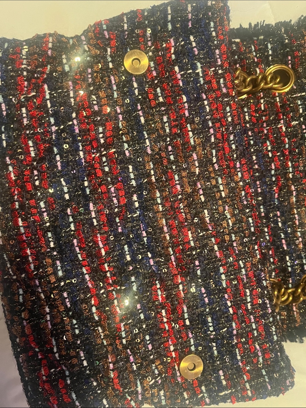 Kurt Geiger Kensington Tweed Shoulder Bag with Gold Chain - Black & Red Like New - Picture 7 of 10